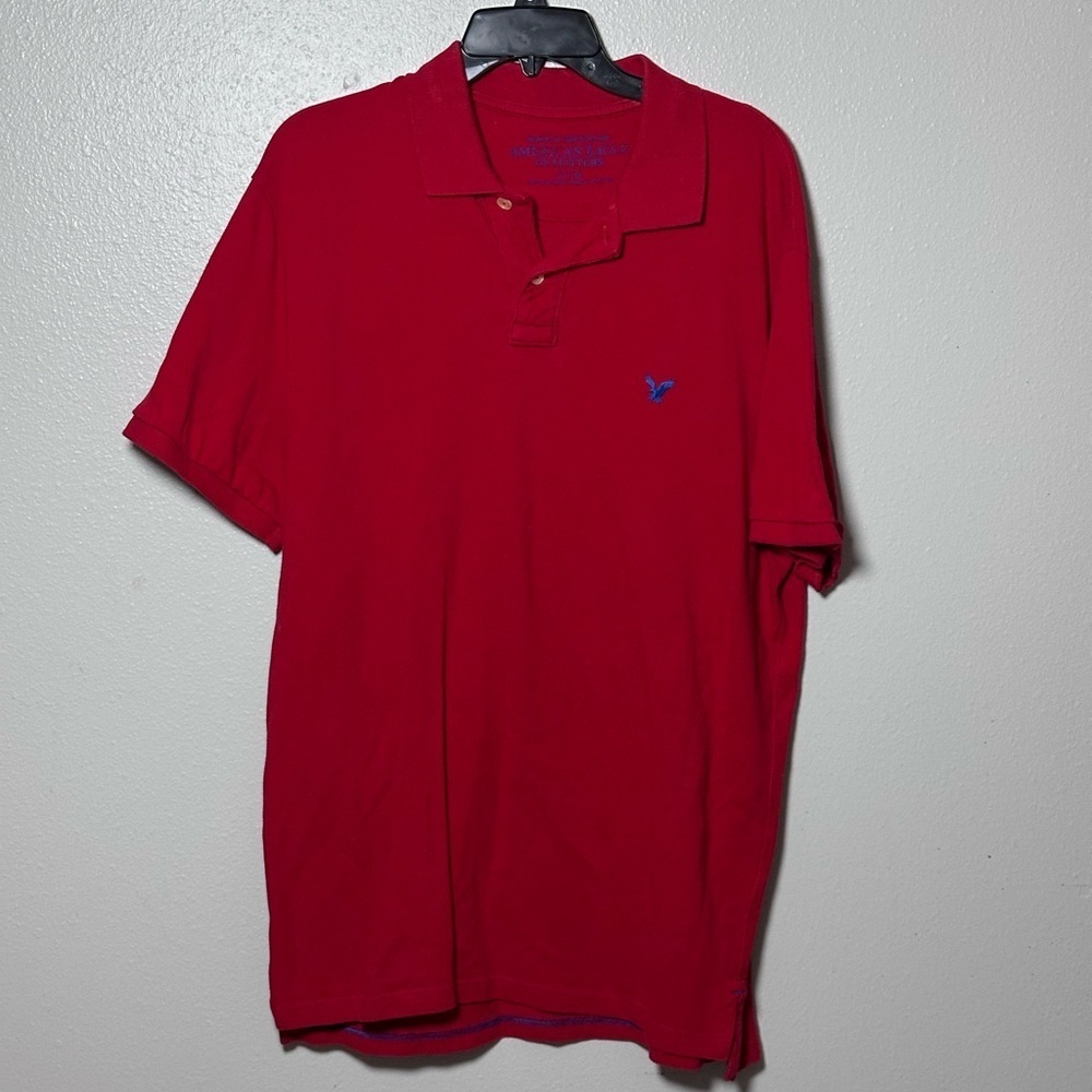 American Eagle Men Red Polo Shirt Athletic Fit Short Sleeve size‎ XLT.